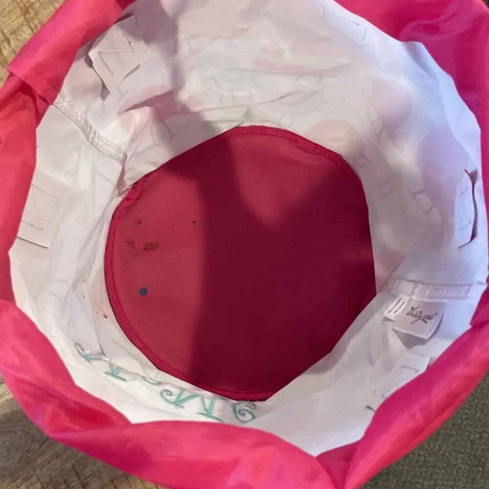 Thirty one bag cinch top round Storage Bin Pink Chickadees Birds Embroidery MeMe